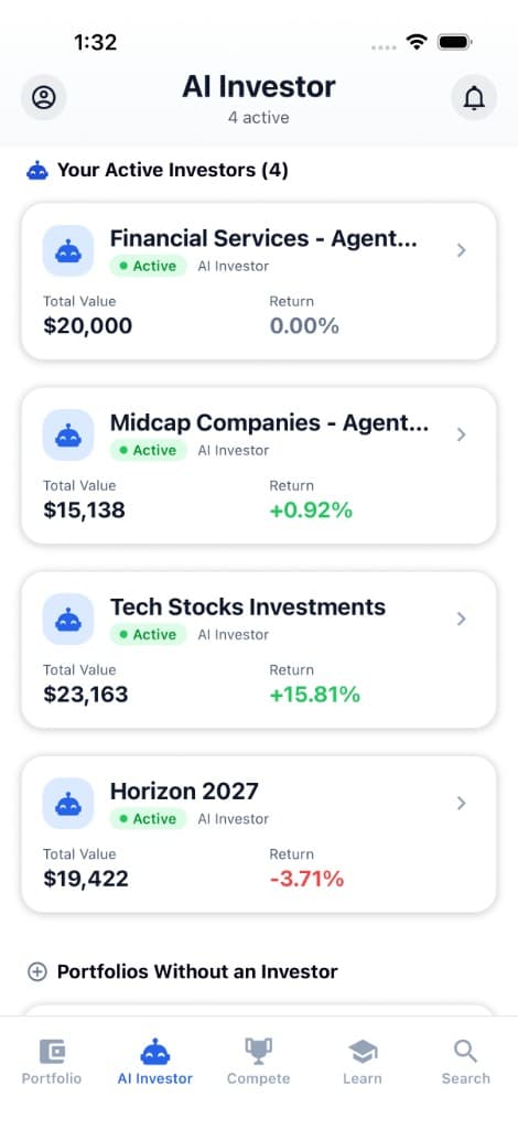 AI Investor managing active portfolios