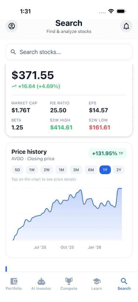 Stock research with live price history
